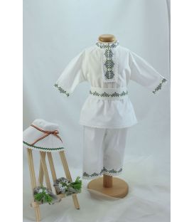 Costum popular botez baieti de vara broderie culori gri verde