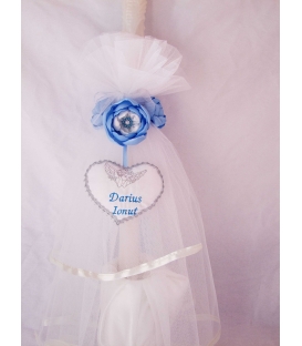 Lumanare botez personalizata - flori albastre