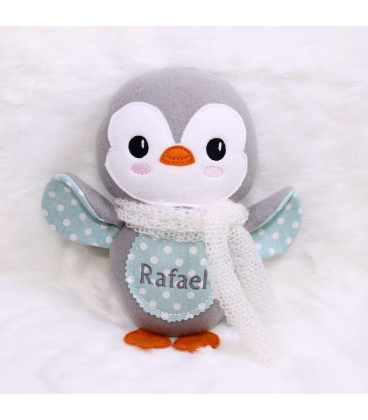 Jucarii personalizate bebelusi - Jucarie pinguin de plus brodata si personalizata model Rafael